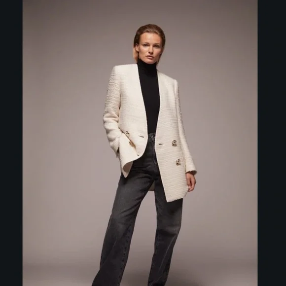 Zara Jackets Coats Zara Textured Double Breasted Frock Coat